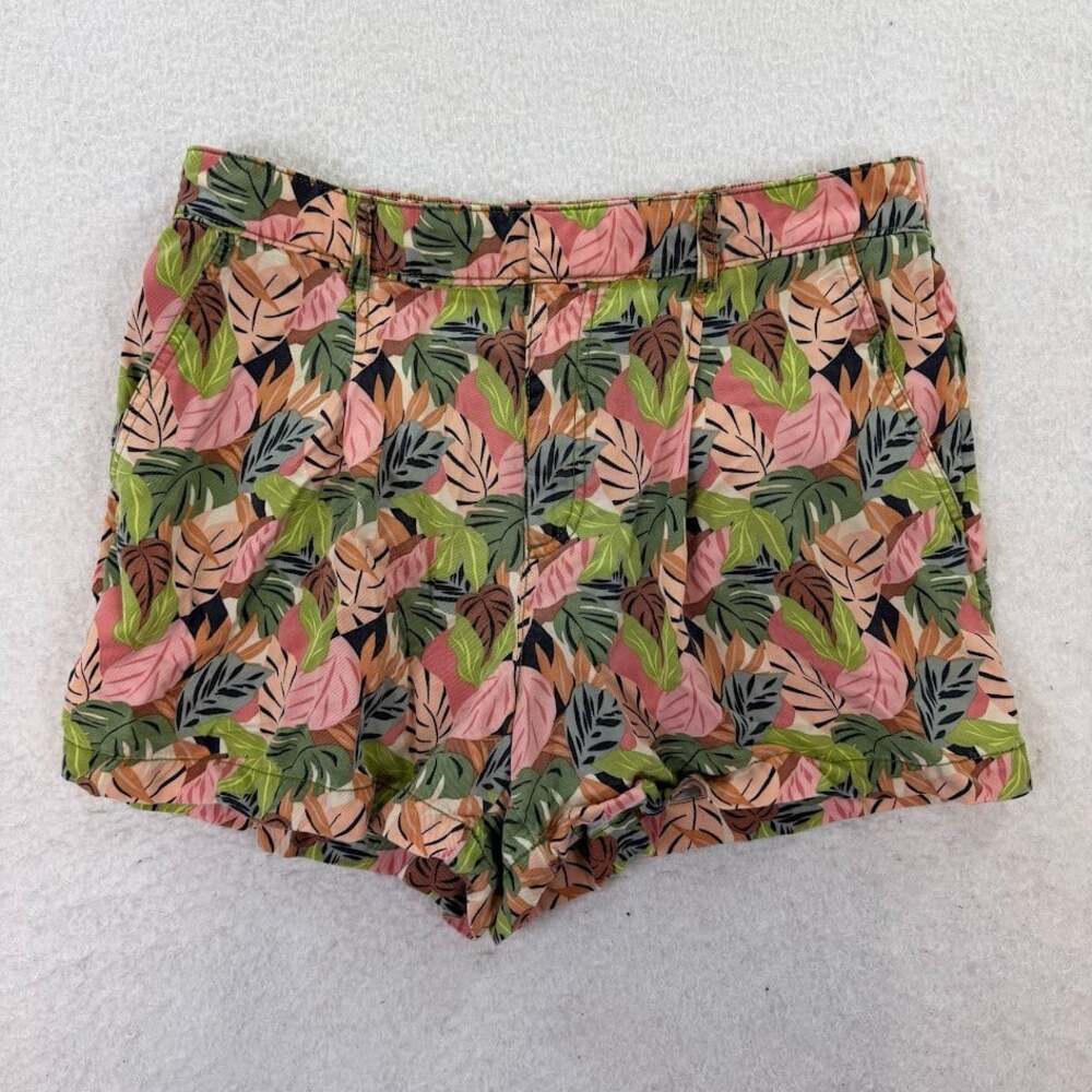 Loft Ann Taylor Shorts Women's Jungle Palm Print Pleated Pocket Shorts Size L